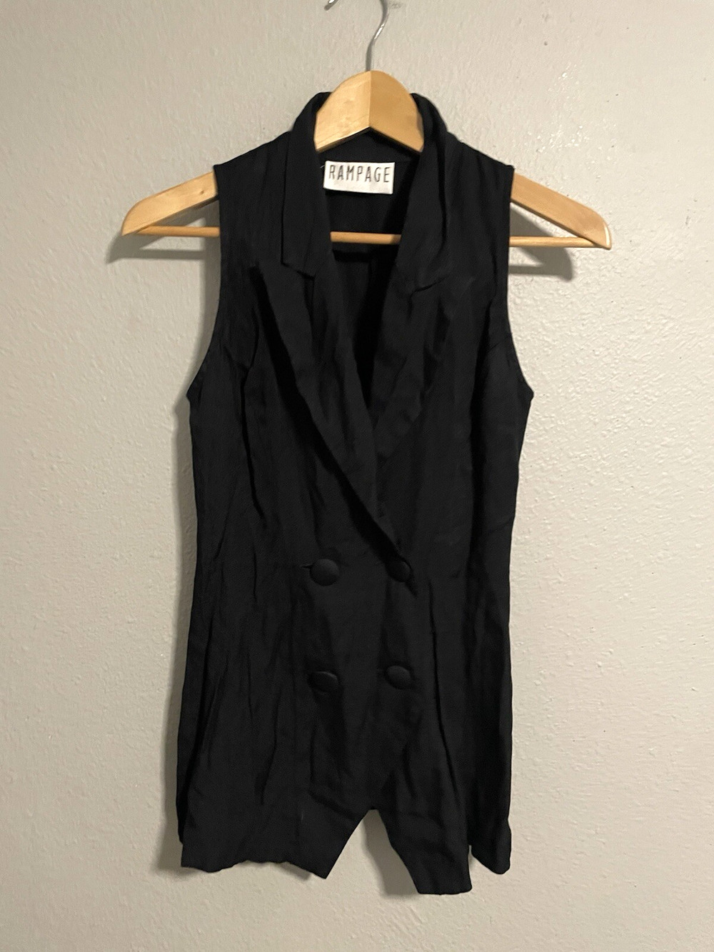 Vintage Rampage Juniors Vest Size 3 Black Double Breasted Office Siren 90s Y2K